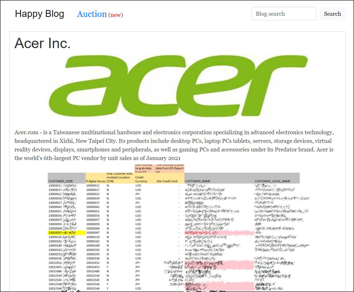 Acer data leak on REvil ransomware site