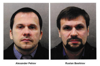 Alexander Petrov, left, and Ruslan Boshirov are now wanted over the attack on a Czech ammunition depot. 
