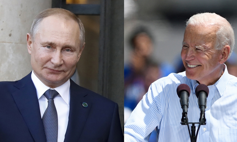 Xinhua file photos of Russian President Vladimir Putin (L) and U.S. President Joe Biden
