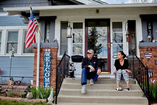 James Crestwell and his wife, Nina Crestwell, at their Cheyenne, Wyo., home. Mr. Crestwell, who works at a veterans’ hospital, said it was a mistake for Representative Liz Cheney to criticize the former president.