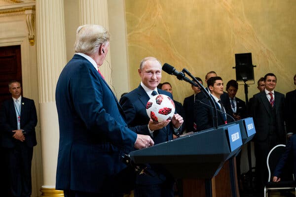 President Donald J. Trump with President Vladimir V. Putin during a joint news conference in Helsinki in 2018.