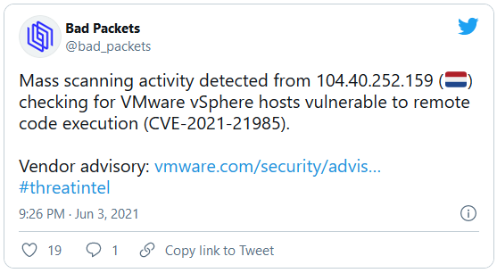 VMware vCenter scanning - Bad Packets