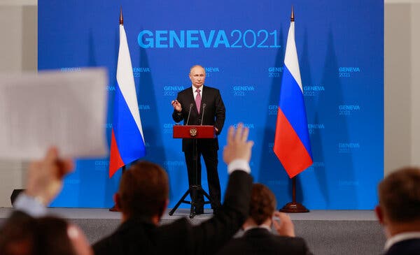 President Vladimir Putin of Russia at a news conference after his summit with President Biden in Geneva on Wednesday.