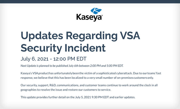 Kaseya Update: Security Measures Implemented